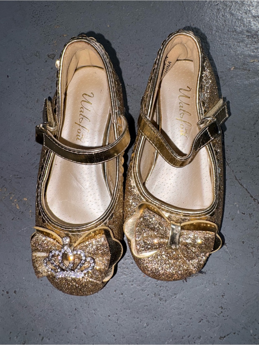 Girls' Gold Glitter Mary Jane Shoes with Bow